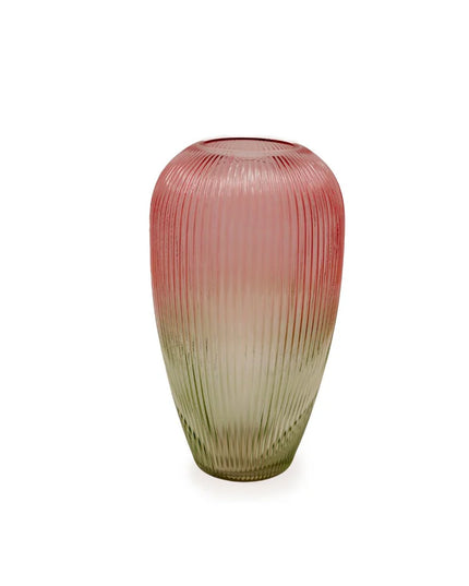 Large Ribbed Glass Vase Green Pink Gradient Decorative Flower Vase Home Décor