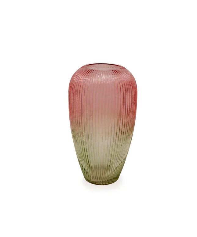 Large Ribbed Glass Vase Green Pink Gradient Decorative Flower Vase Home Décor