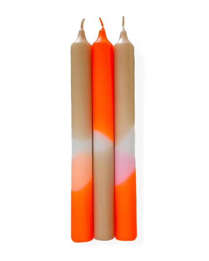 Pink Stories Dip Dye Dinner Candles – Papaya Orange, Sand & White – Set of 3