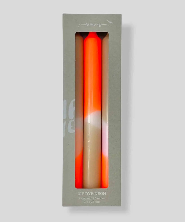 Pink Stories Dip Dye Dinner Candles – Papaya Orange, Sand & White – Set of 3