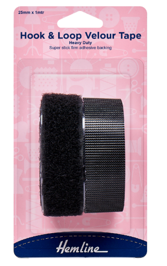 Hook & Loop Tape: Stick-On: Heavy Duty: 1m x 25mm: Black