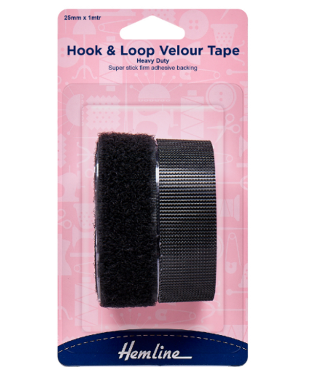 Hook & Loop Tape: Stick-On: Heavy Duty: 1m x 25mm: Black