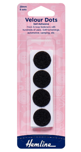 Hook & Loop Dots: Stick-On: 8 Sets of 20mm: Black