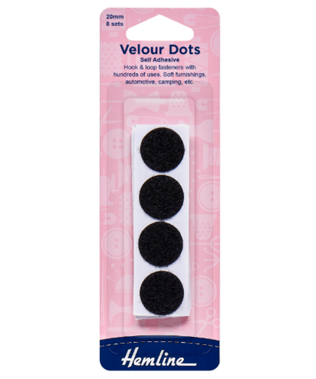 Hook & Loop Dots: Stick-On: 8 Sets of 20mm: Black