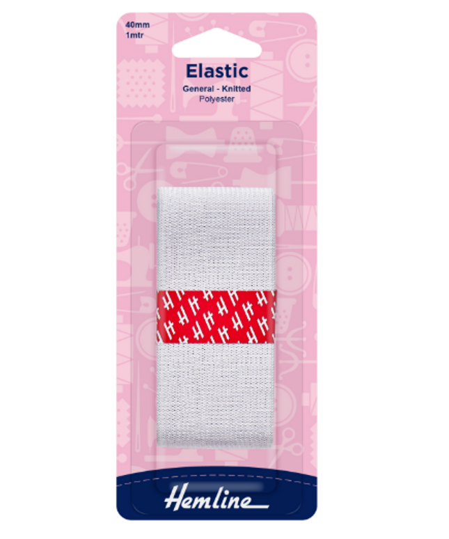 General Purpose Knitted Elastic: 1m x 40mm: White