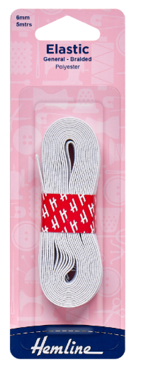 Elastic: General Purpose: Braided: 5m x 6mm: White