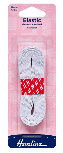 General Purpose Knitted Elastic: 2m x 12mm: White
