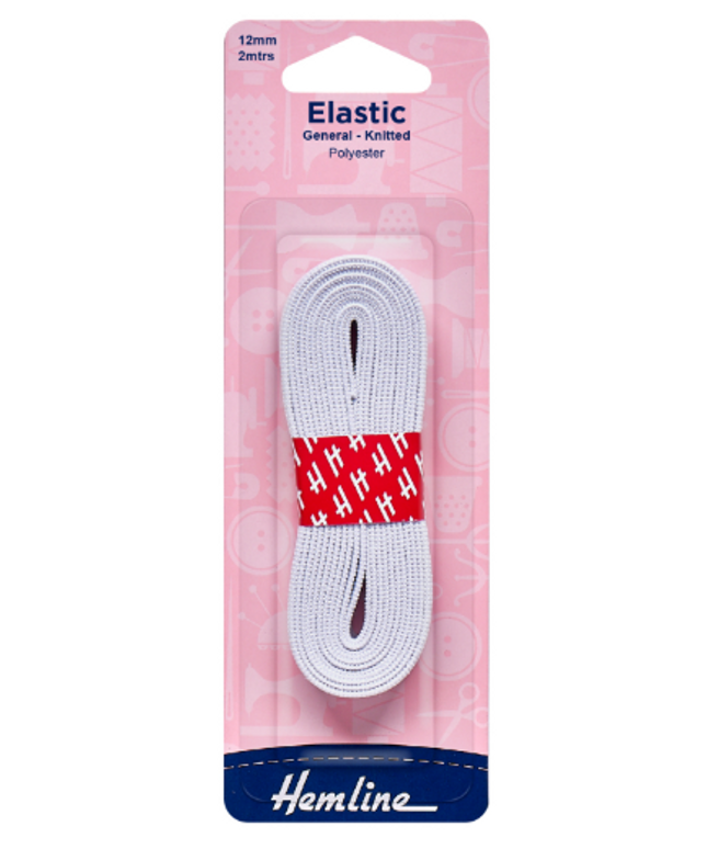 General Purpose Knitted Elastic: 2m x 12mm: White