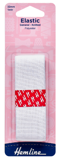 General Purpose Knitted Elastic: 1m x 32mm: White