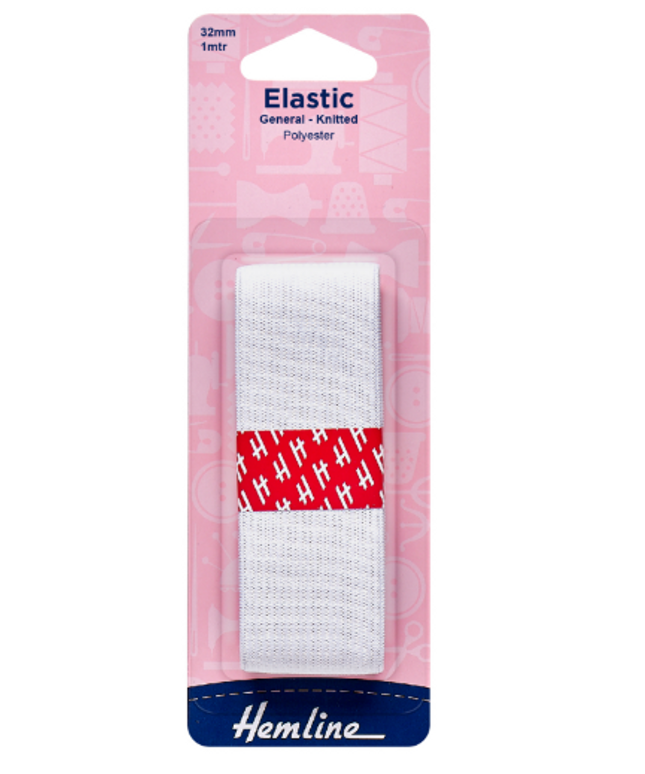 General Purpose Knitted Elastic: 1m x 32mm: White