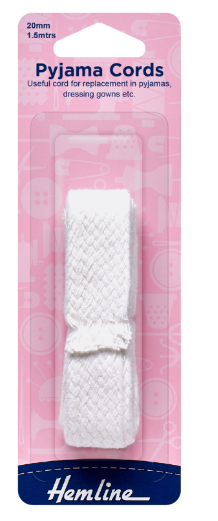 Polyester Pyjama Cord: 1.5m x 20mm: White