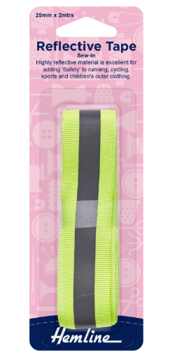 Reflective Sew-In Tape: Yellow - 2m x 25mm