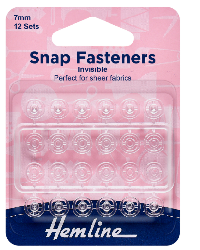 Snap Fasteners: Sew-on: Clear (Invisible): 7mm: Pack of 12