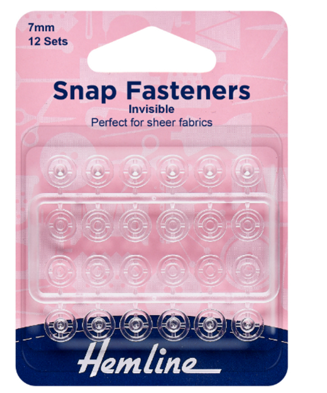 Snap Fasteners: Sew-on: Clear (Invisible): 7mm: Pack of 12
