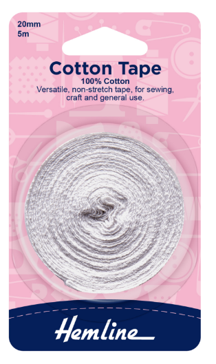 Cotton Tape: 5m x 20mm: White
