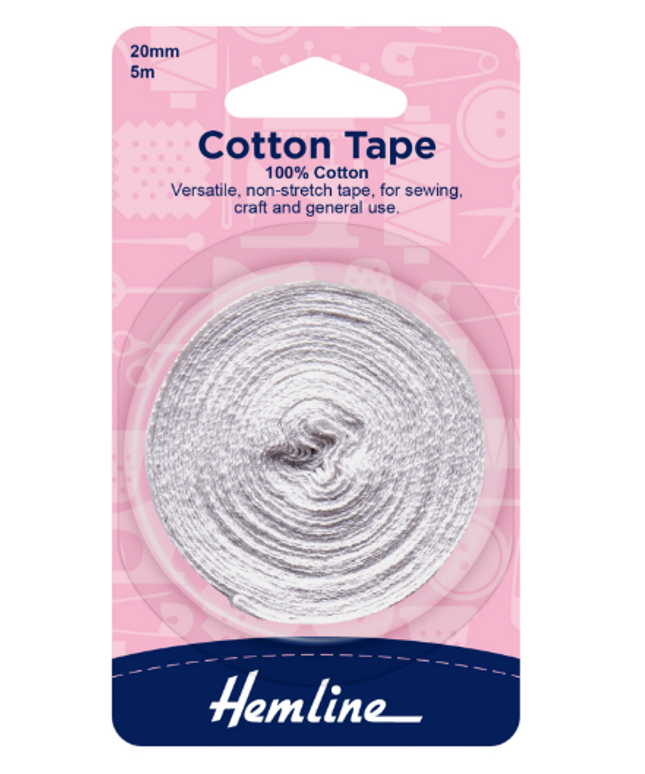 Cotton Tape: 5m x 20mm: White
