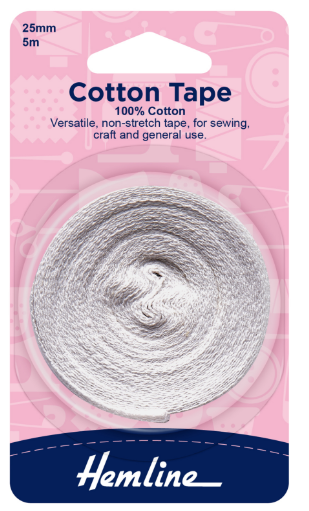 Cotton Tape: 5m x 25mm: White