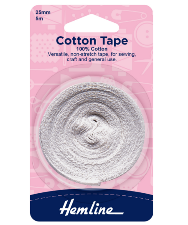 Cotton Tape: 5m x 25mm: White