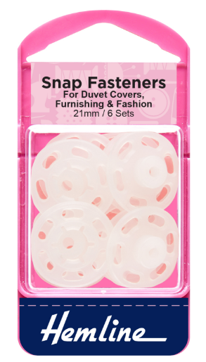 Snap Fasteners: Sew-on: Clear (Plastic): 21mm: Pack of 6