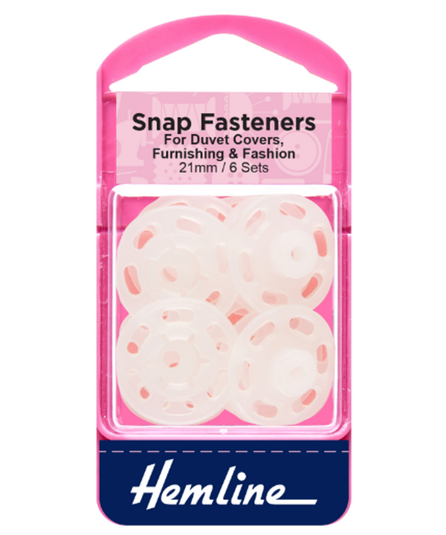 Snap Fasteners: Sew-on: Clear (Plastic): 21mm: Pack of 6
