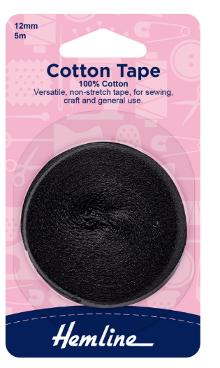 Cotton Tape: 5m x 12mm: Black