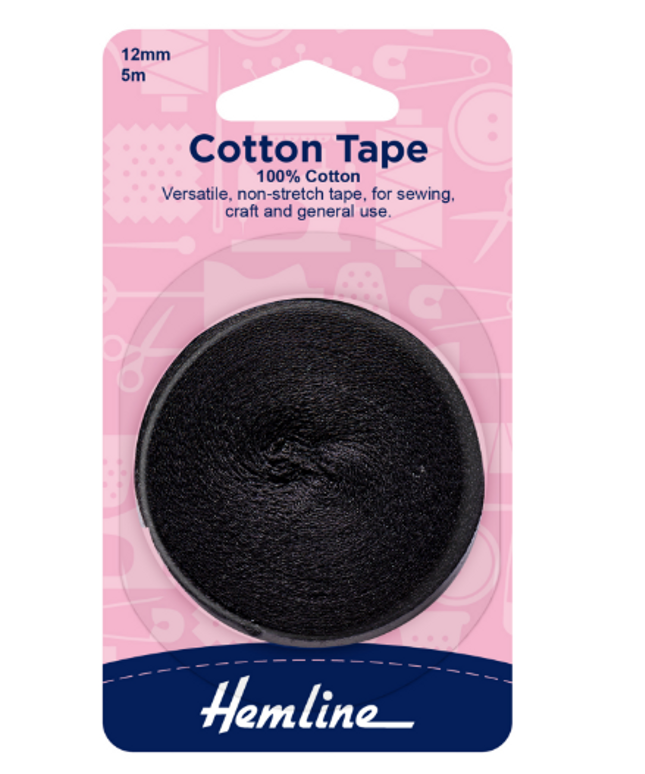 Cotton Tape: 5m x 12mm: Black