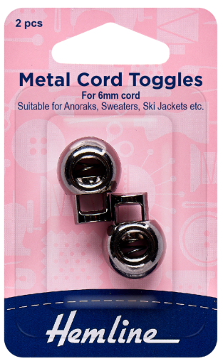 Adjustable Cord Toggles: 6mm: Gunmetal Grey
