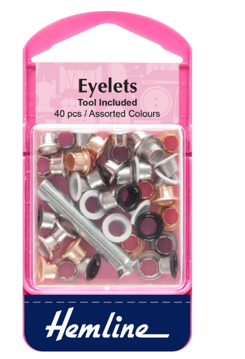 Eyelets with Tool: 5.5mm: Assorted Colours: 40 Pieces