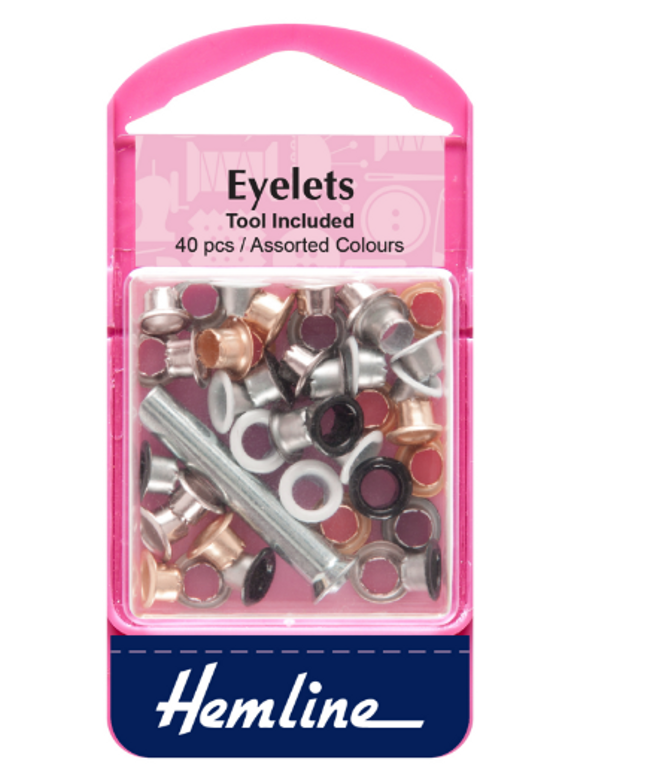 Eyelets with Tool: 5.5mm: Assorted Colours: 40 Pieces