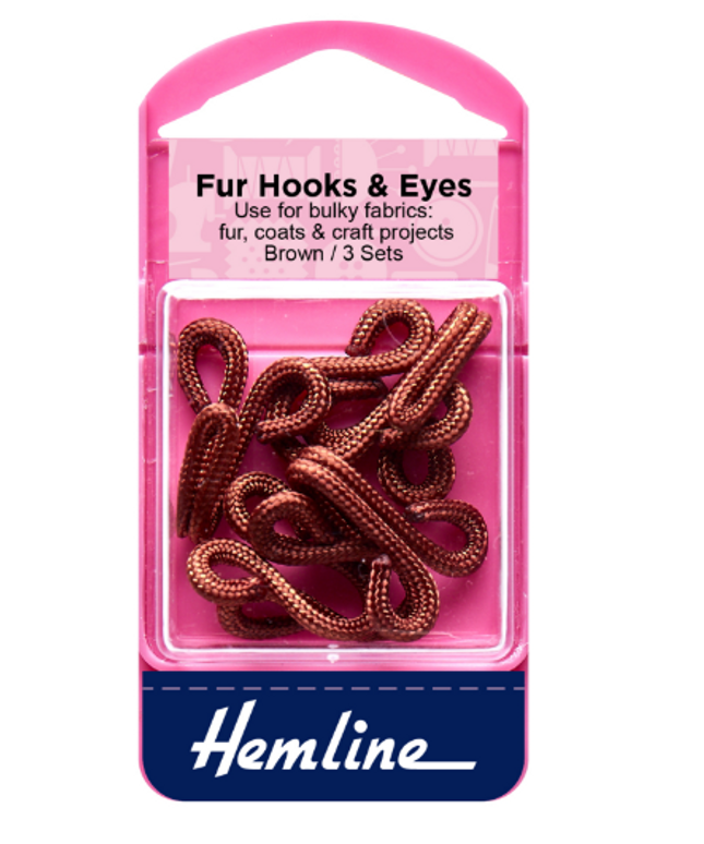 Fur Hooks and Eyes: Brown: Size 3
