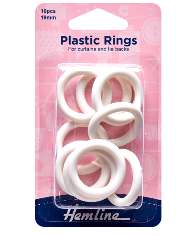 Plastic Curtain Rings: White - 19mm - 10pcs