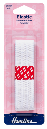General Purpose Knitted Elastic: 1m x 25mm: White