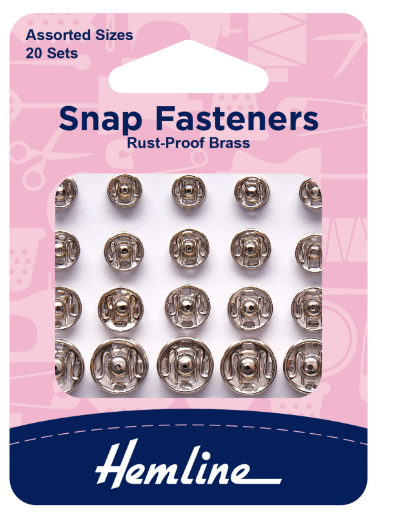 Snap Fasteners: Sew-on: Nickel: Assorted: Pack of 20