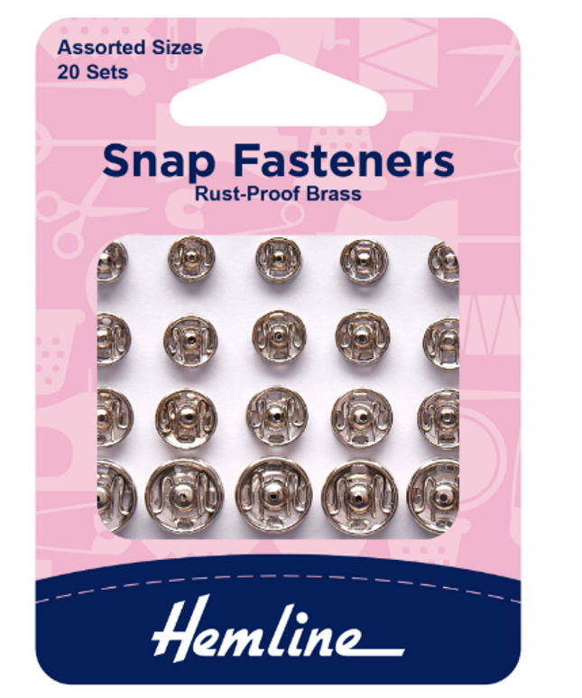 Snap Fasteners: Sew-on: Nickel: Assorted: Pack of 20