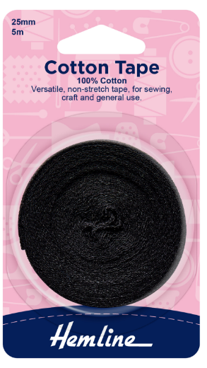 Cotton Tape: 5m x 25mm: Black