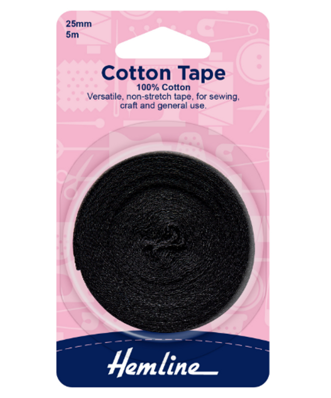 Cotton Tape: 5m x 25mm: Black