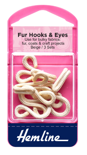 Fur Hooks and Eyes: Beige: Size 3