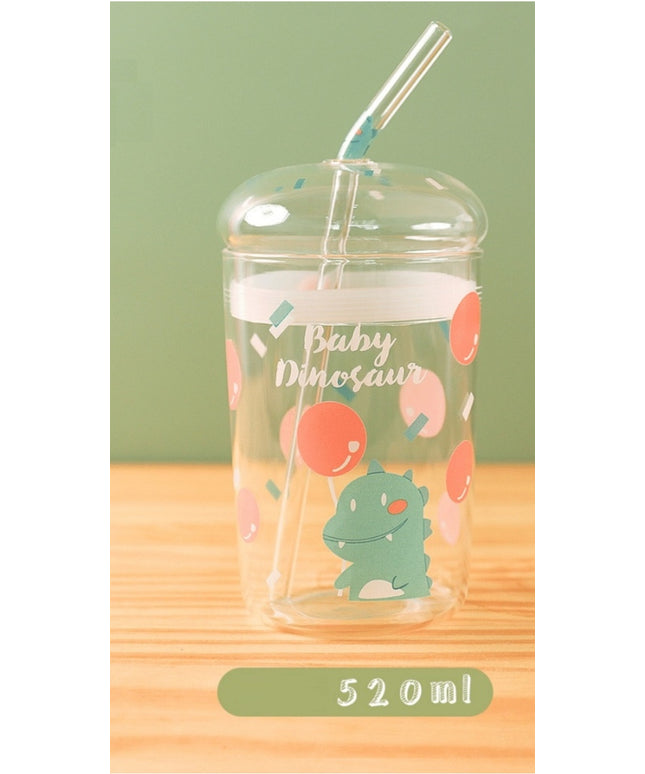 Glass Water-coffee Bottle with Lid and Straw