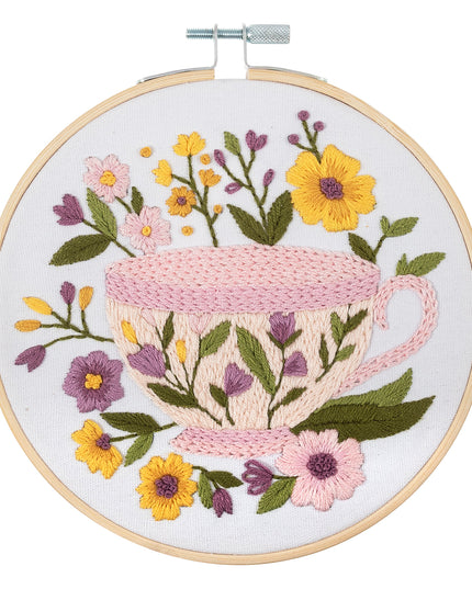 Embroidery Kit with Hoop: Tea Cup