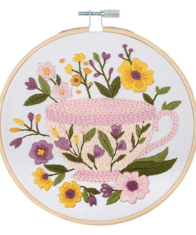 Embroidery Kit with Hoop: Tea Cup