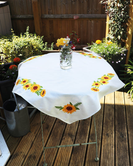 Printed Cross Stitch Kit: Tablecloth: Sunflowers