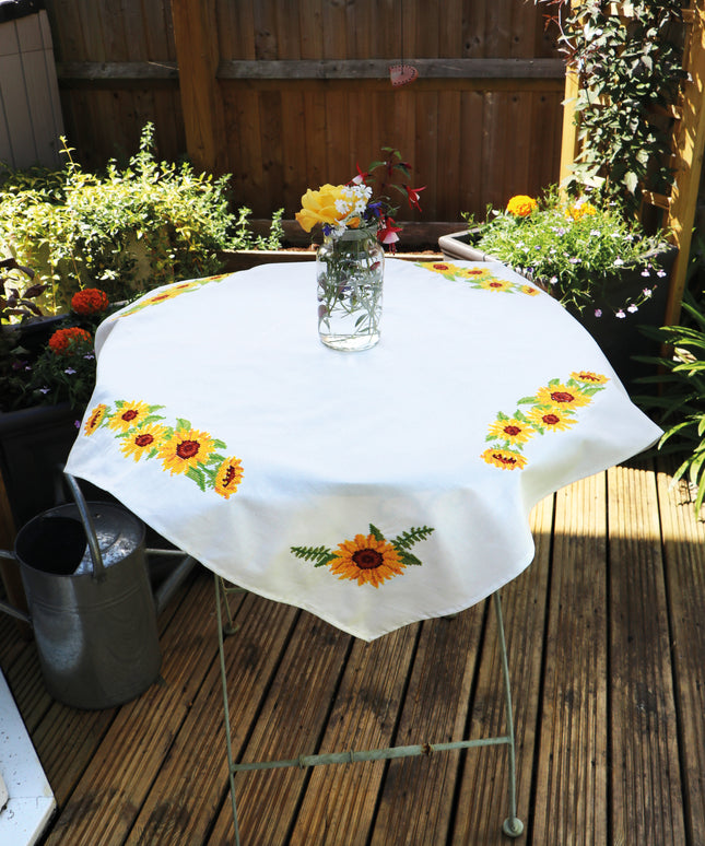 Printed Cross Stitch Kit: Tablecloth: Sunflowers