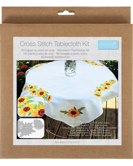 Printed Cross Stitch Kit: Tablecloth: Sunflowers