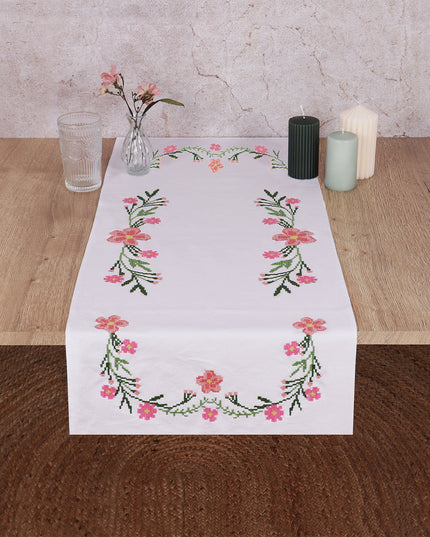 Printed Cross Stitch Kit: Table Runner: Daisy Flowers
