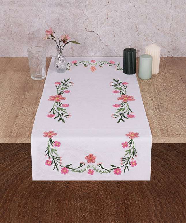 Printed Cross Stitch Kit: Table Runner: Daisy Flowers