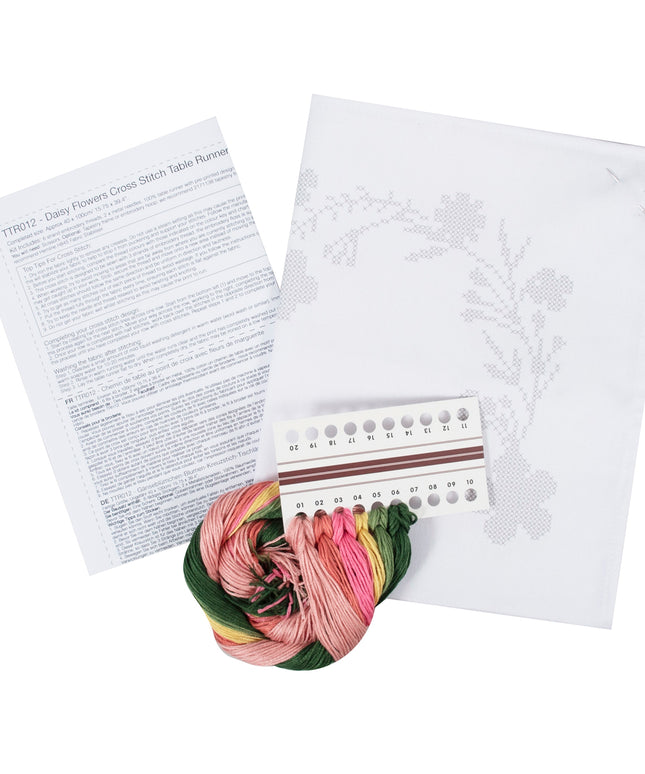 Printed Cross Stitch Kit: Table Runner: Daisy Flowers