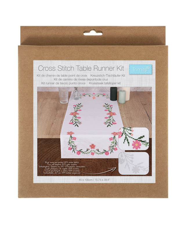 Printed Cross Stitch Kit: Table Runner: Daisy Flowers