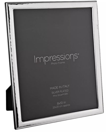 Impressions 999 Silver Narrow Rock Photo Frame 8" x 10" Wood Back Made In Italy
