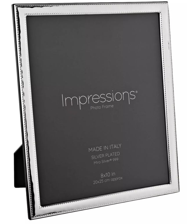 Impressions 999 Silver Narrow Rock Photo Frame 8" x 10" Wood Back Made In Italy