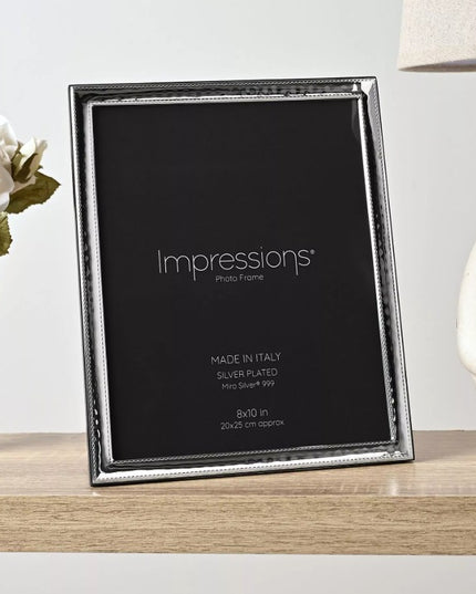 Impressions 999 Silver Narrow Rock Photo Frame 8" x 10" Wood Back Made In Italy